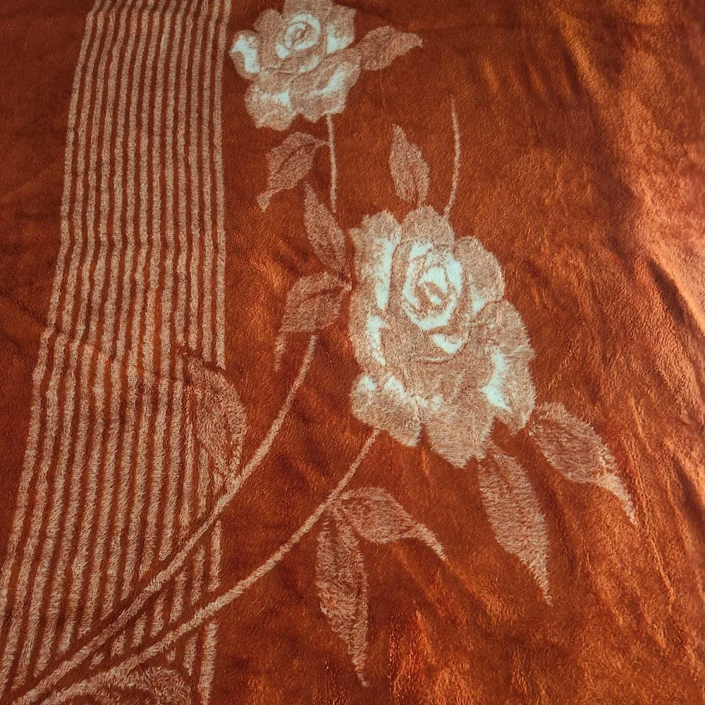San Marcos Blanket Queen Burnt Orange Floral Rose Reversible Vintage 98x72